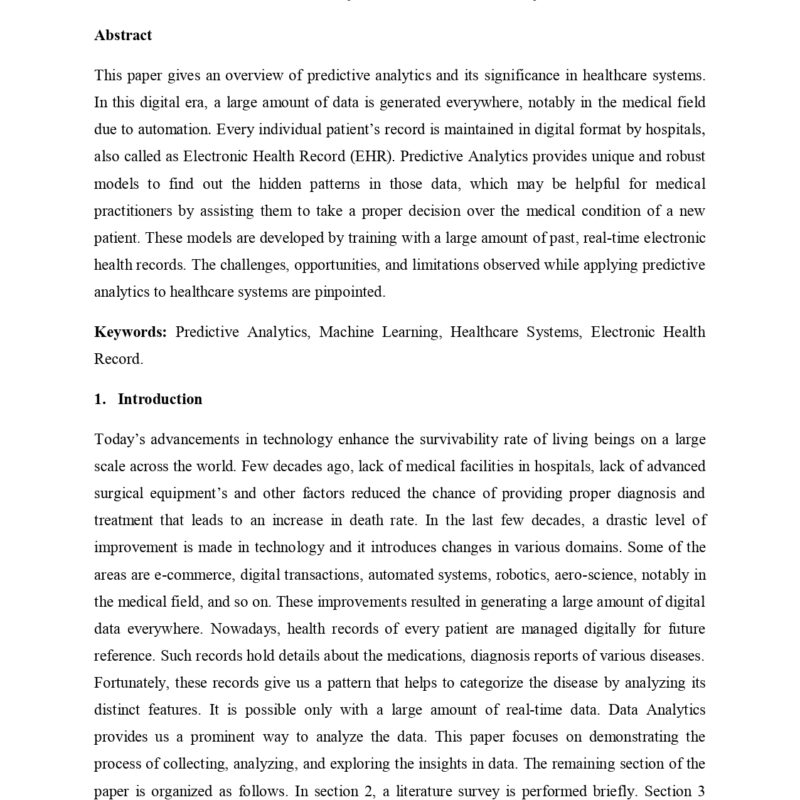 Predictive Analytics in Healthcare Systems