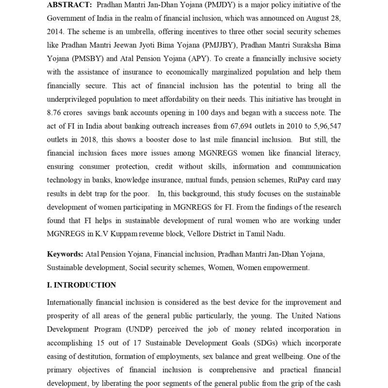 Sustainable Development and Financial Inclusion of Women Participating in  MGNREGS