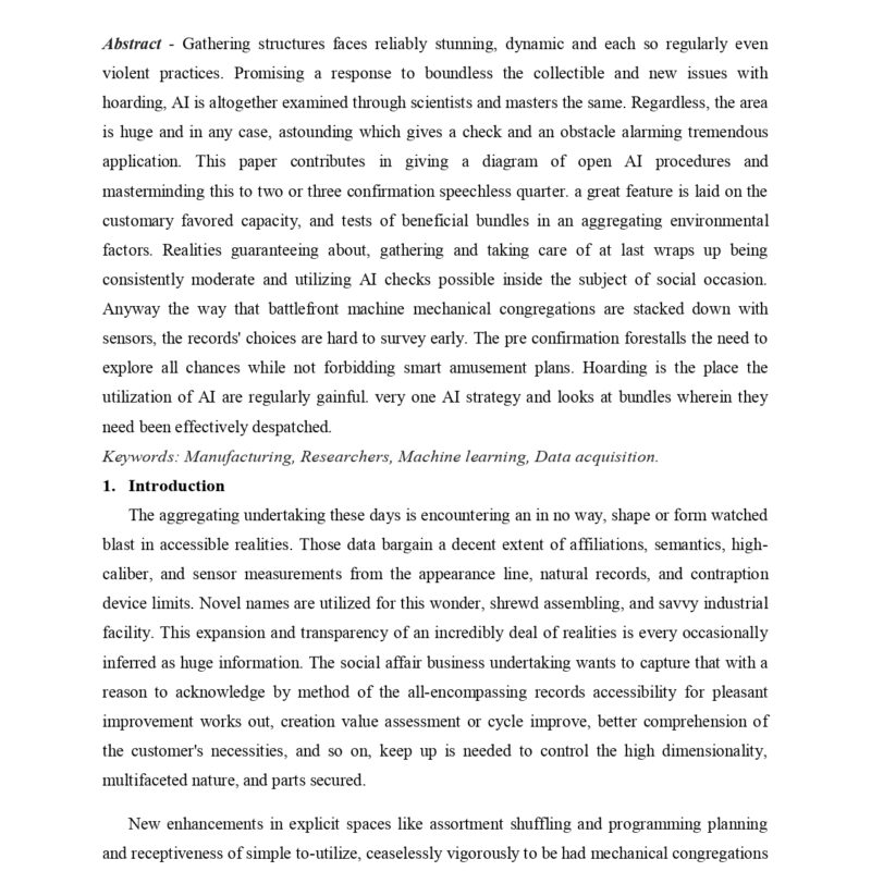 MACHINE LEARNING ALGORITHM FOR MANUFACTURING  APPLICATIONS