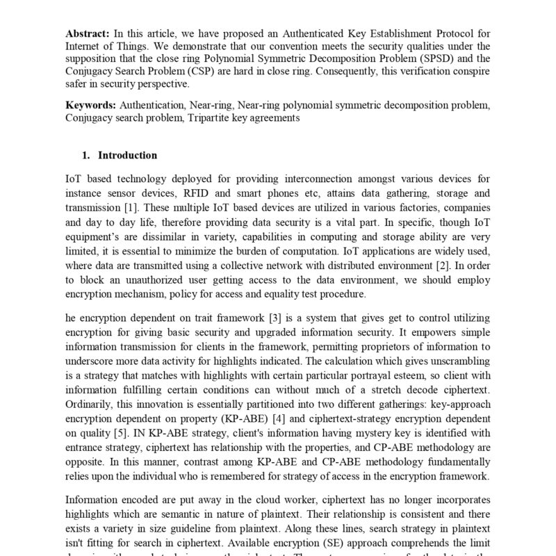 Authenticated Key Establishment Protocol for Internet of Things